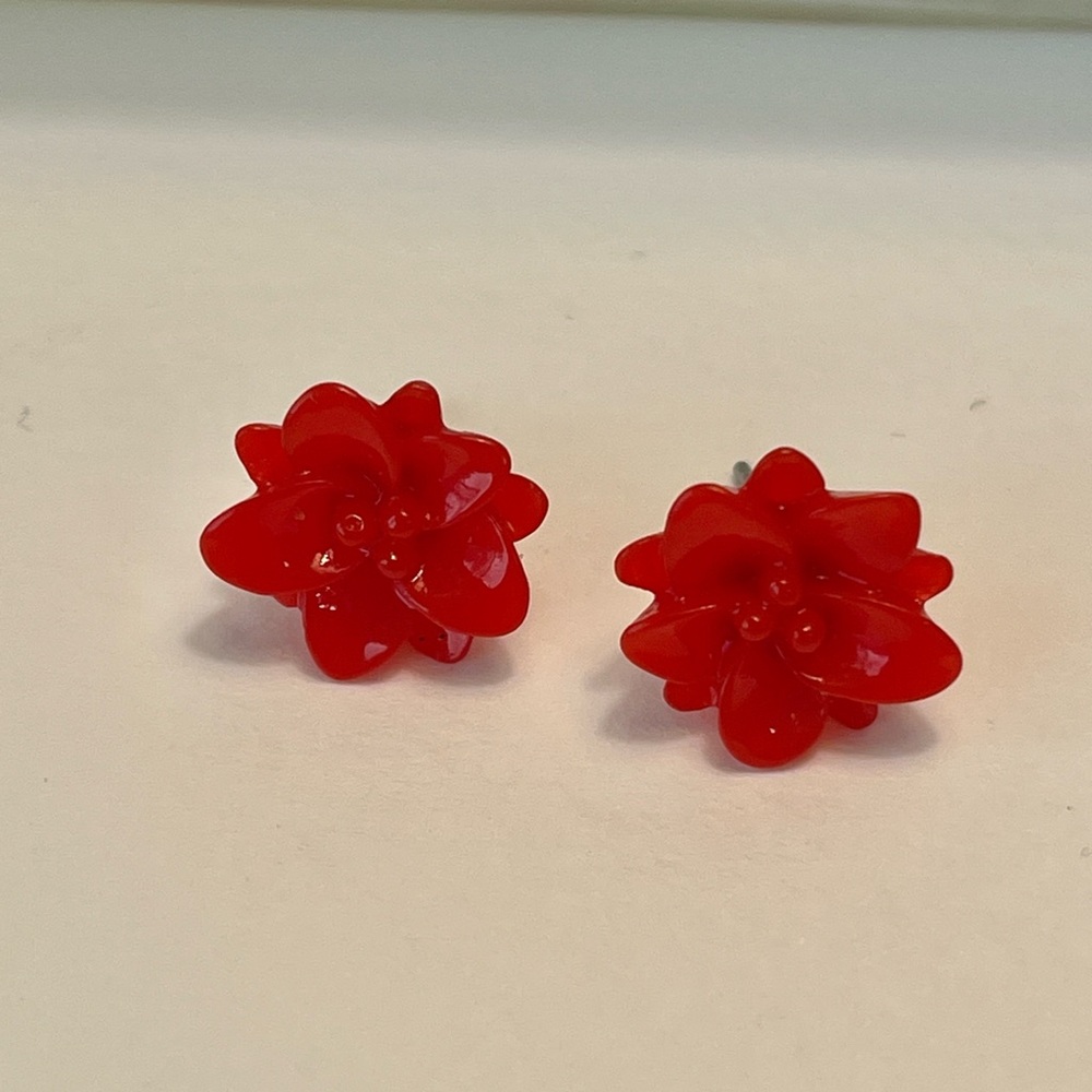 Red Floral Stud Earrings